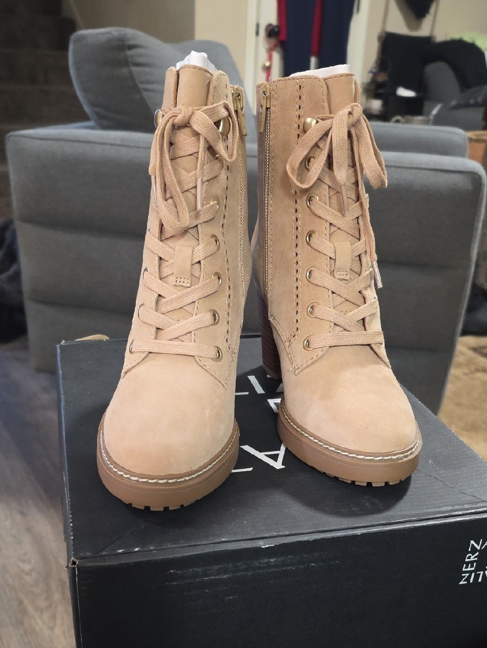 Naturalizer Women's Lace-Up Suede Ankle Boots in Beige. Leather Upper - Picture 4 of 4